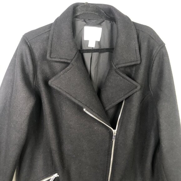 Old Navy Coat Womens 1X Plus Black Wool Blend Asymmetrical Zip Moto Zip Pockets - Picture 11 of 16